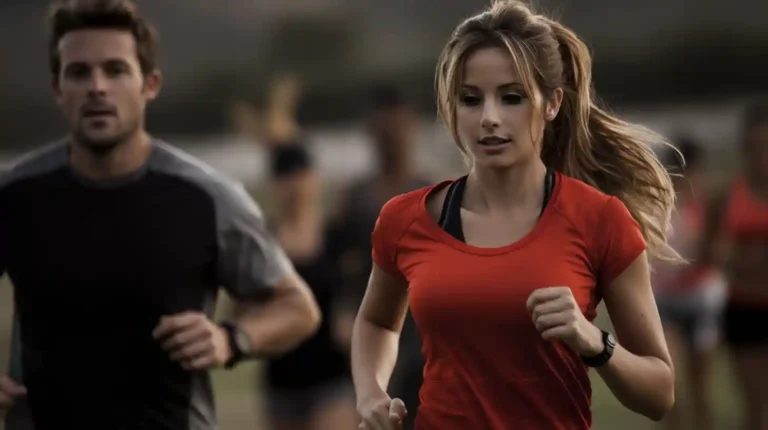 man and woman running